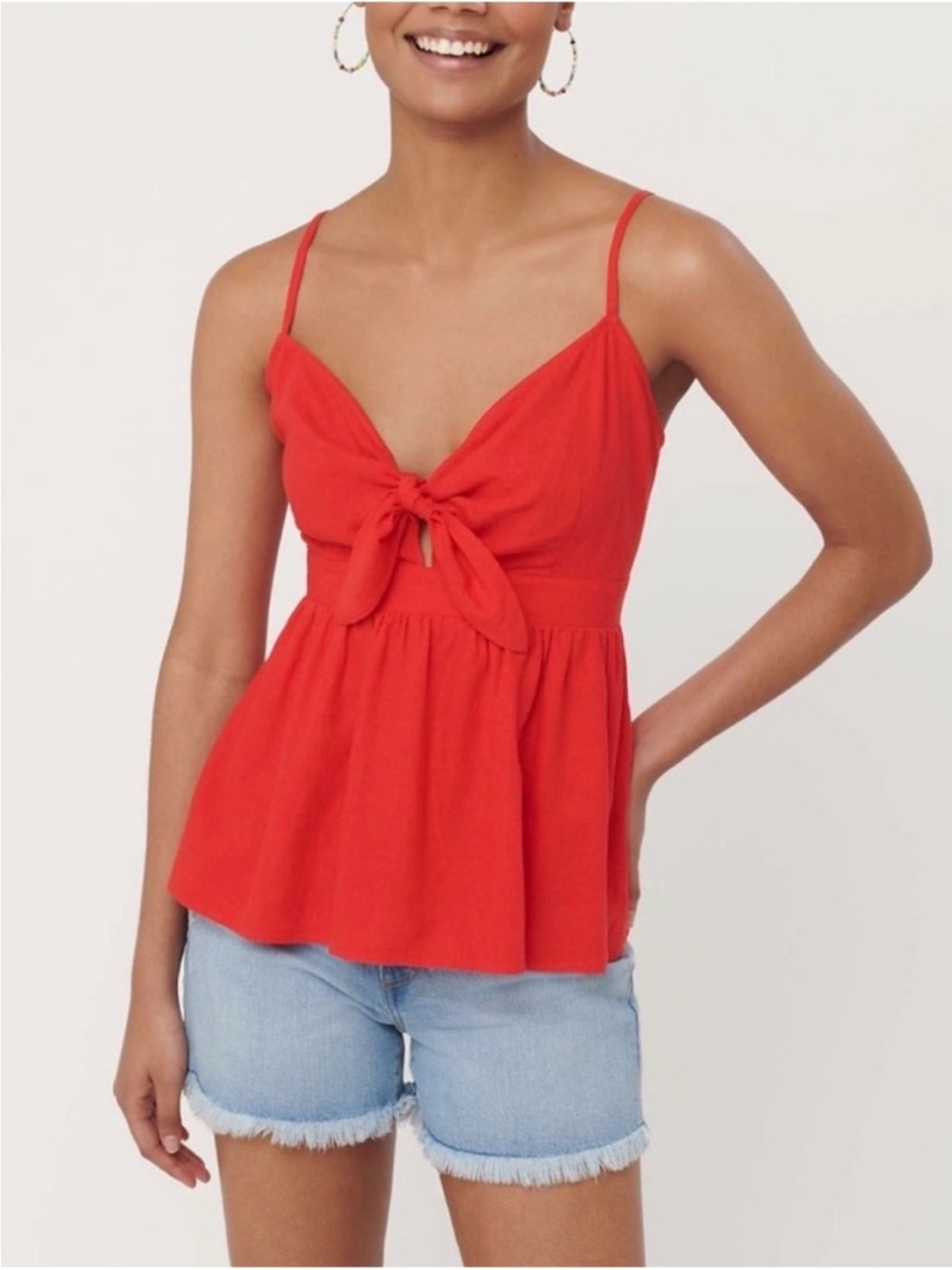 Loft V Neck Red Peplum Font Tie Cami Tank Top - Size Medium - NWT $54.95
